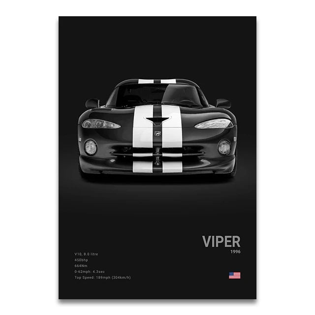 Toile Imprimée Dodge Viper 1996 (Noir)