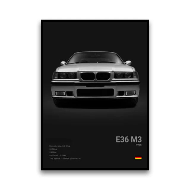 Toile Imprimée BMW E36 M3 (Noir)
