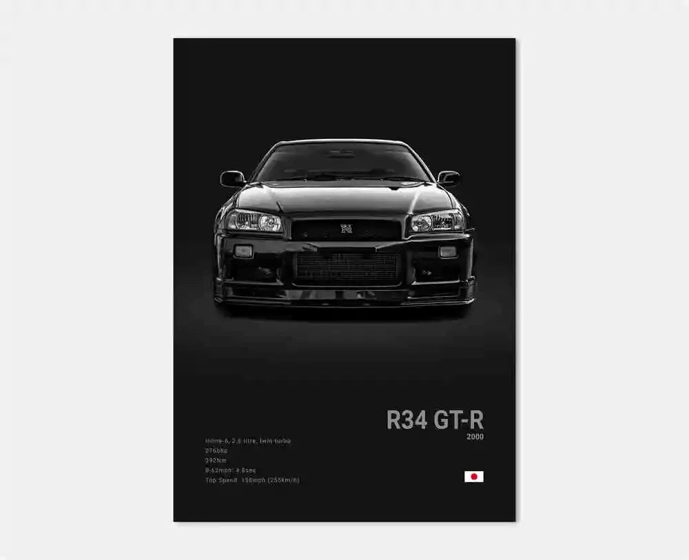 Toile Imprimée Nissan GTR R34 (Noir)