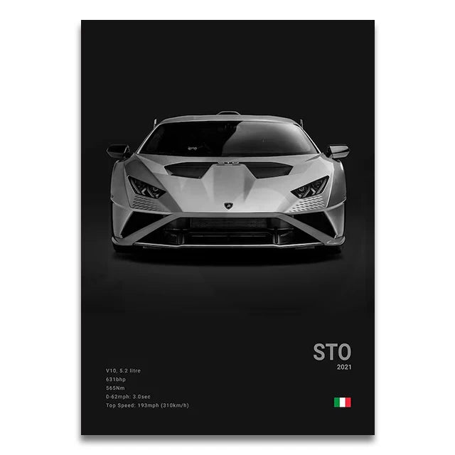 Toile Imprimée Lamborghini Huracan STO (Noir)