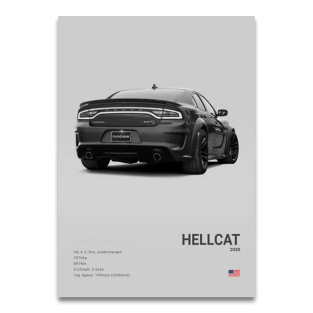 Toile Imprimée Dodge Charger Hellcat (Gris)