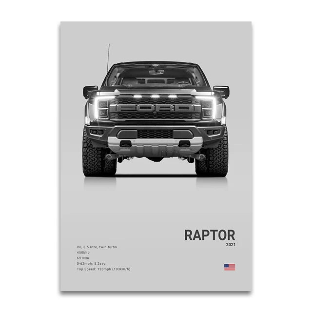 Toile Imprimée Ford Raptor 2021 (Gris)