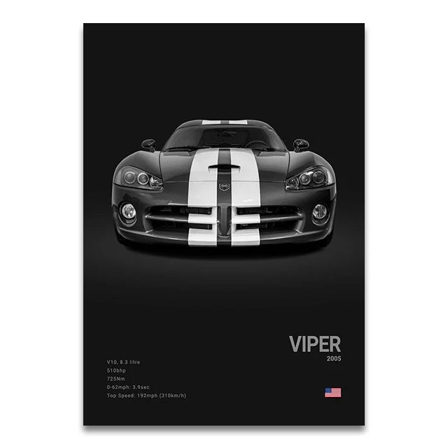 Toile Imprimée Dodge Viper 2005 (Noir)
