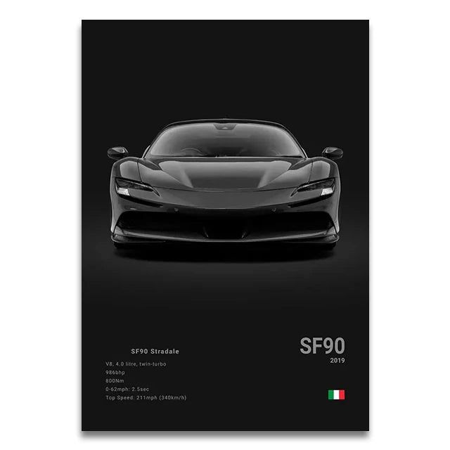 Toile Imprimée Ferrari SF90 Stradale (Noir)