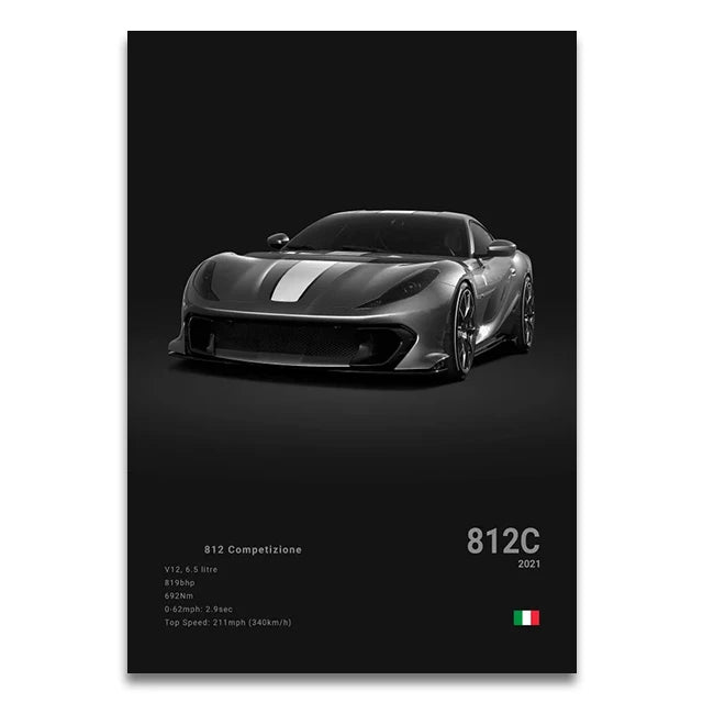 Toile Imprimée Ferrari 812 Competizione (Noir)