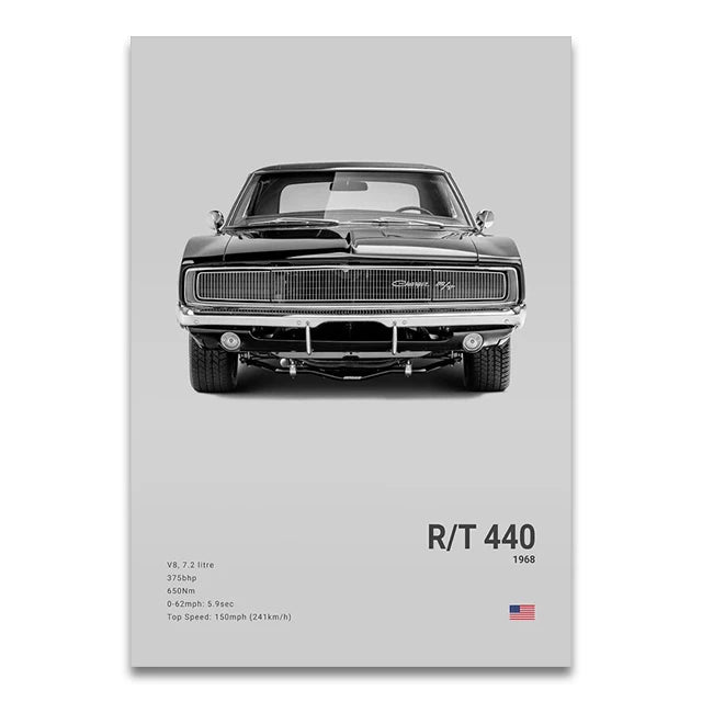 Toile Imprimée Dodge Charger R/T (Gris)