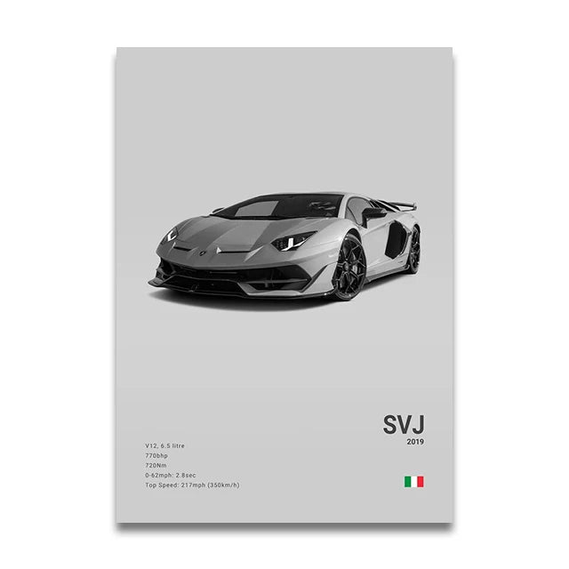 Toile Imprimée Lamborghini Aventador SVJ (Gris)