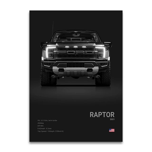 Toile Imprimée Ford Raptor 2021 (Noir)