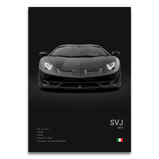 Toile Imprimée Lamborghini Aventador SVJ (Noir)