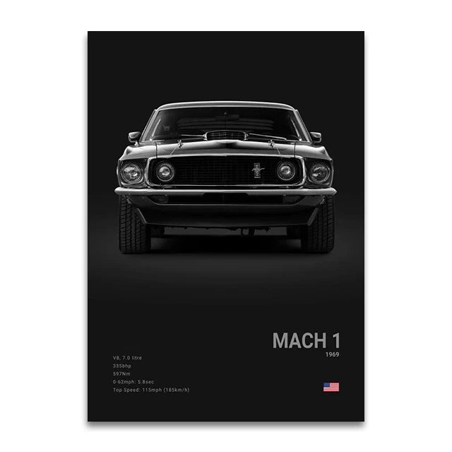 Toile Imprimée Ford Mustang Mach 1 1969 (Noir)