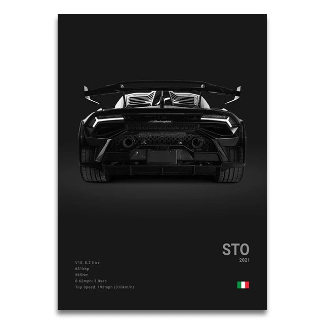 Toile Imprimée Lamborghini Huracan STO (Noir)