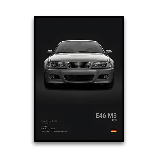 Toile Imprimée BMW E46 M3 (Noir)