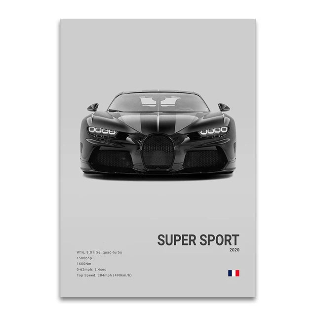 Toile Imprimée Bugatti Chiron SS (Gris)