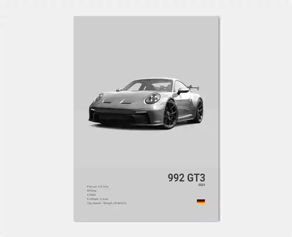 Toile Imprimée Porsche 992 GT3 (Gris)