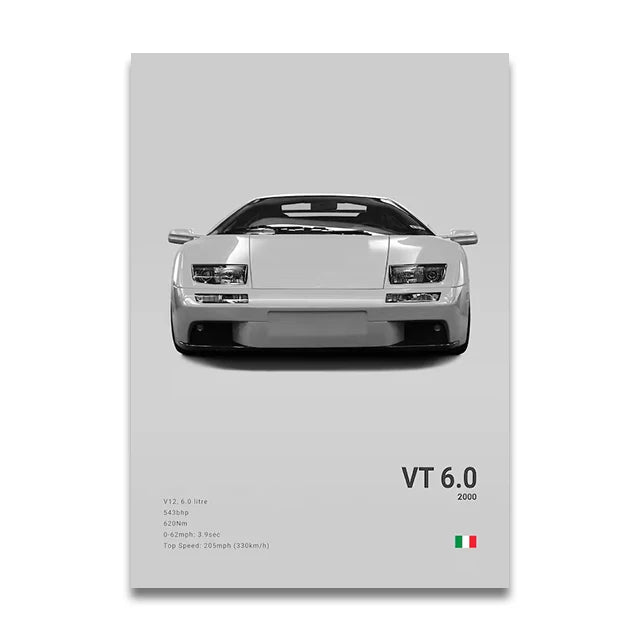 Toile Imprimée Lamborghini GT VT 6.0 2000 (Gris)