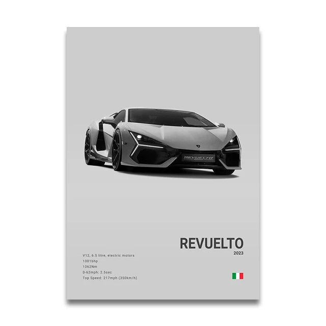 Toile Imprimée Lamborghini Revuelto (Gris)