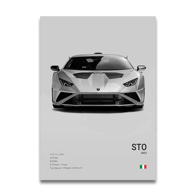 Toile Imprimée Lamborghini Huracan STO (Gris)