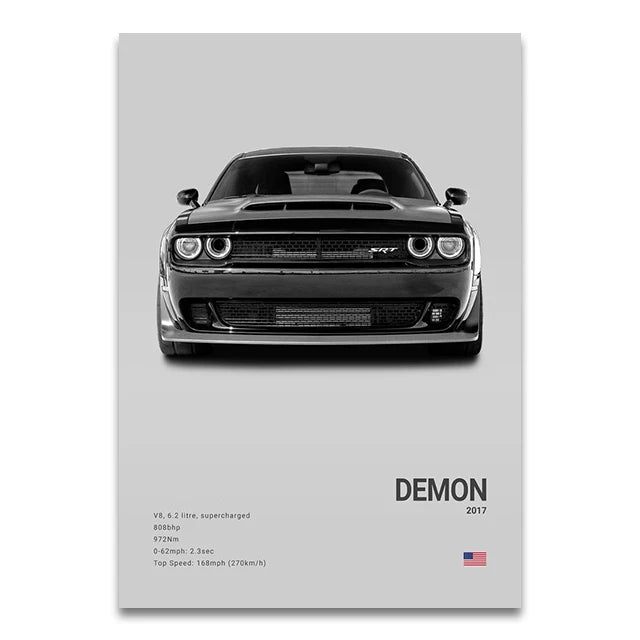 Toile Imprimée Dodge Challenger Demon (Gris)