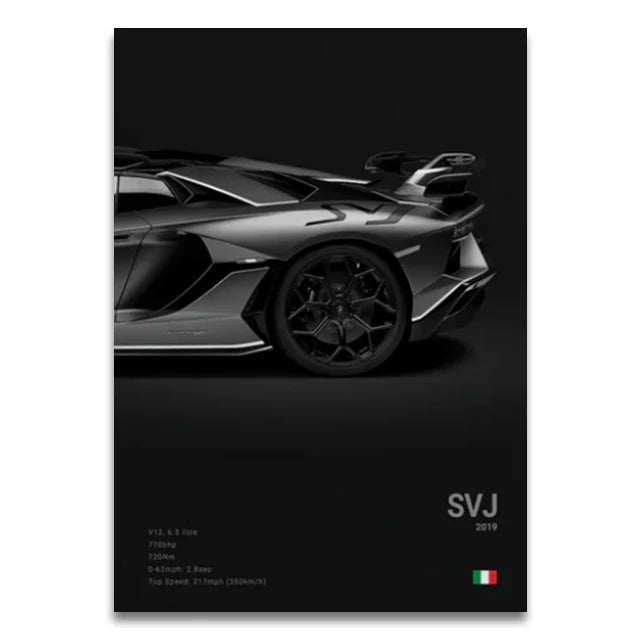 Toile Imprimée Lamborghini Aventador SVJ (Noir)