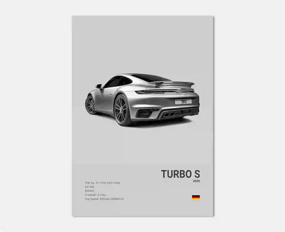 Toile Imprimée Porsche Turbo S (Gris)