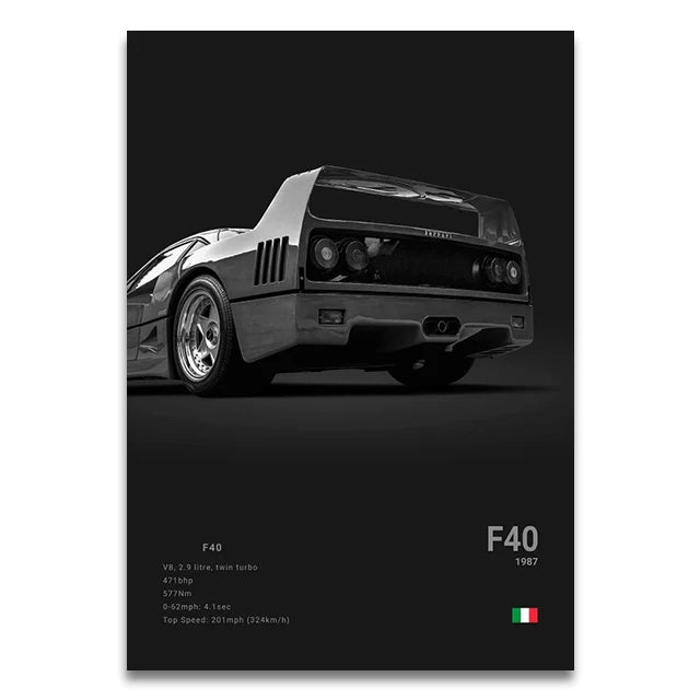 Toile Imprimée Ferrari F40 (Noir)