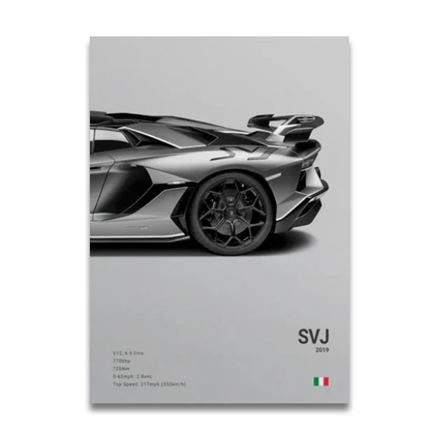 Toile Imprimée Lamborghini Aventador SVJ (Gris)