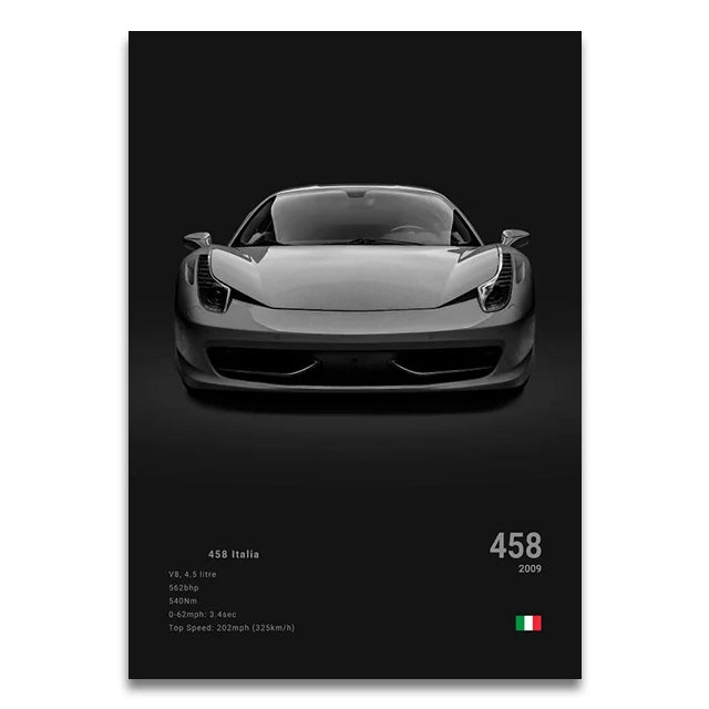 Toile Imprimée Ferrari 458 (Noir)