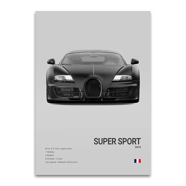 Toile Imprimée Bugatti Veyron SS (Gris)