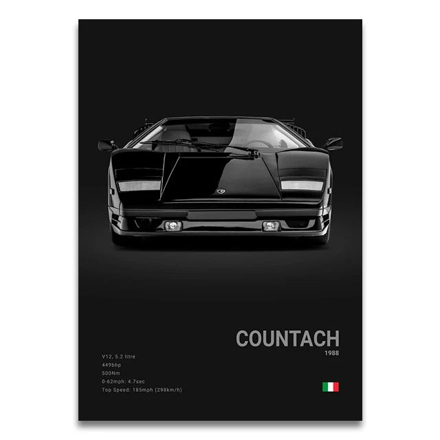 Toile Imprimée Lamborghini Countach 1988 (Noir)
