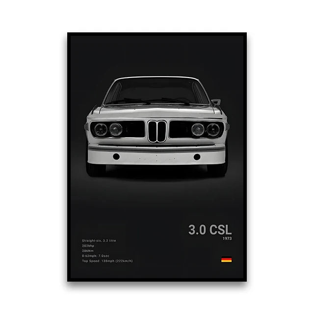 Toile Imprimée BMW E9 3.0 CSL (Noir)