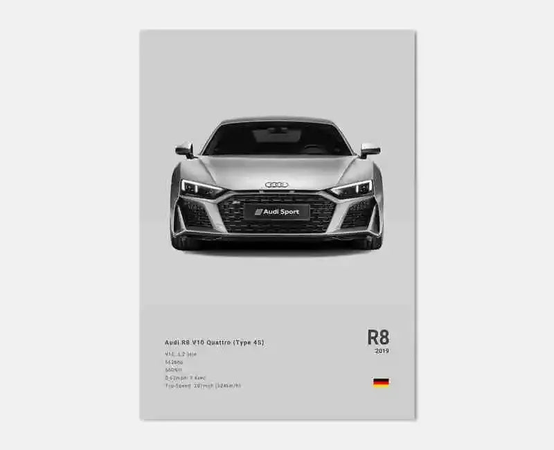 Toile Imprimée Audi R8 2019 (Gris)