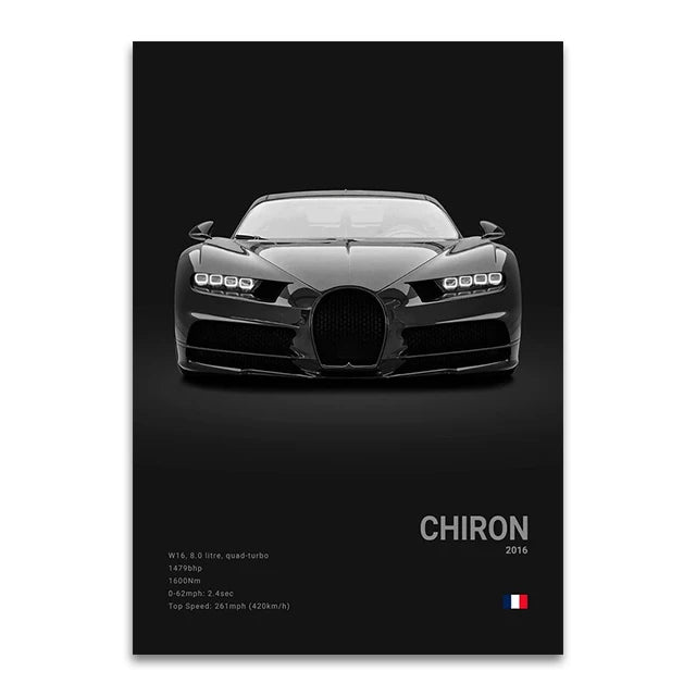 Toile Imprimée Bugatti Chiron (Noir)
