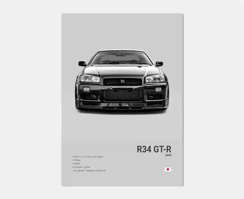 Toile Imprimée Nissan GTR R34 (Gris)