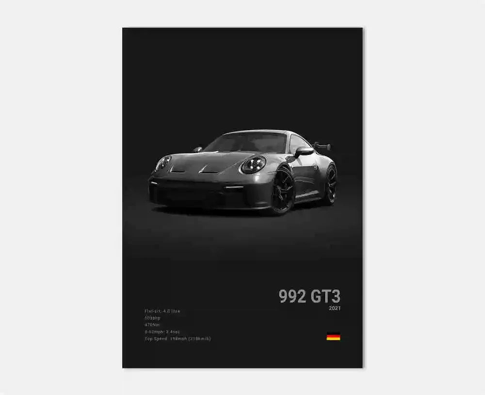 Toile Imprimée Porsche 992 GT3 (Noir)