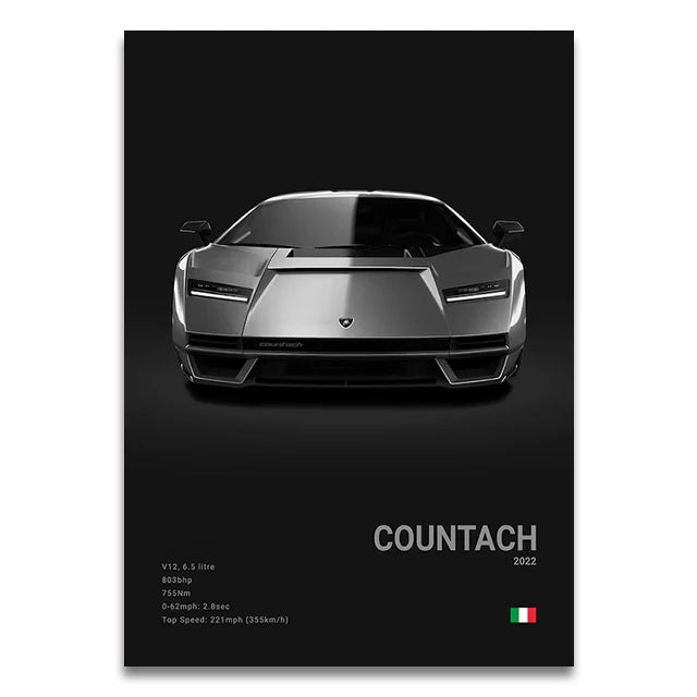 Toile Imprimée Lamborghini Countach 2022 (Noir)