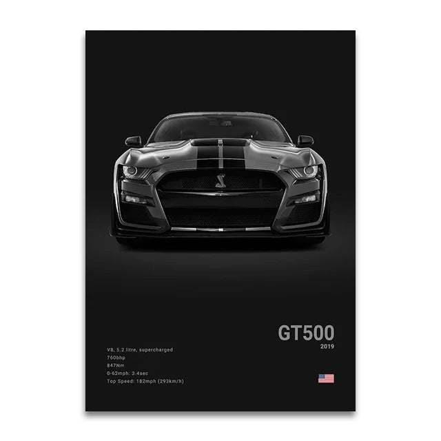 Toile Imprimée Ford Shelby GT500 2019 (Noir)