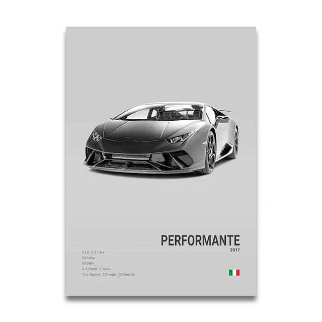 Toile Imprimée Lamborghini Huracan Perfomante (Gris)