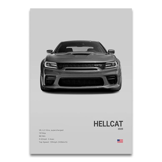 Toile Imprimée Dodge Charger Hellcat (Gris)