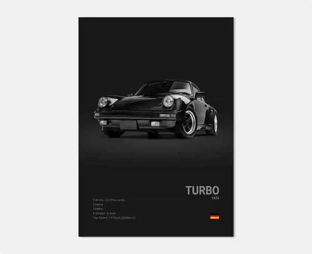 Toile Imprimée Porsche Turbo (Noir)