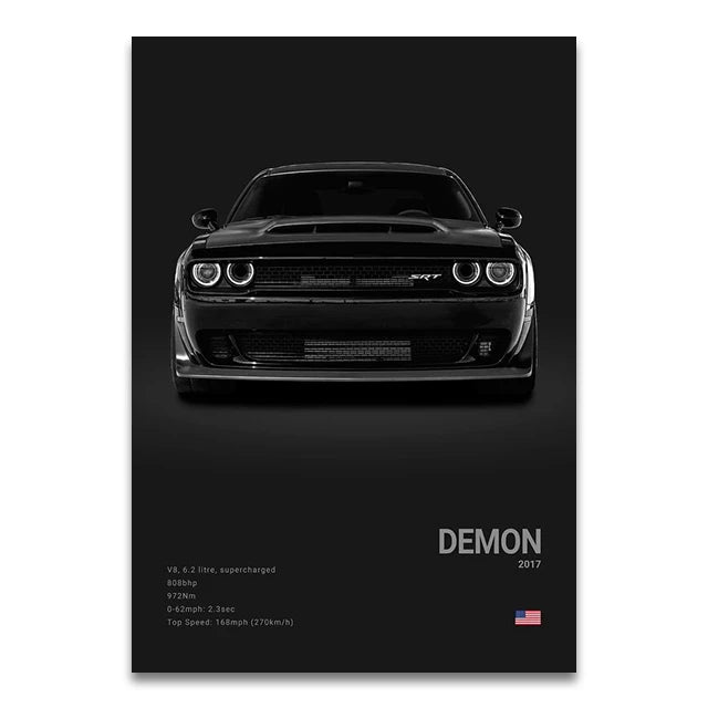Toile Imprimée Dodge Challenger Demon (Noir)