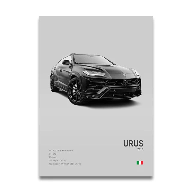 Toile Imprimée Lamborghini Urus (Gris)