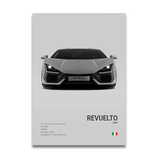 Toile Imprimée Lamborghini Revuelto (Gris)