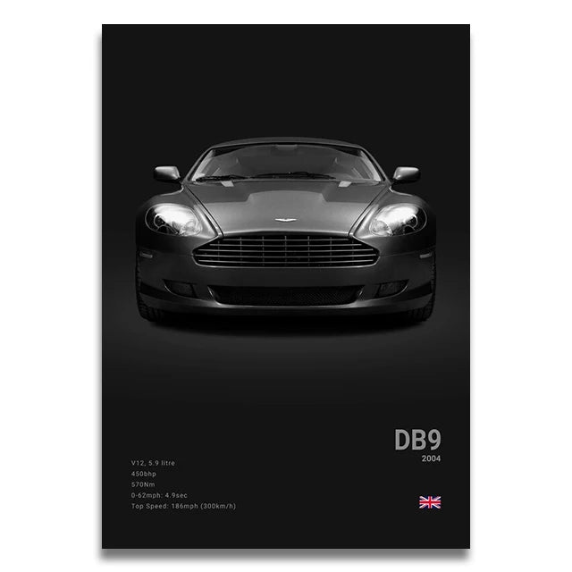 Toile Imprimée Aston Martin DB9 2004 (Noir)