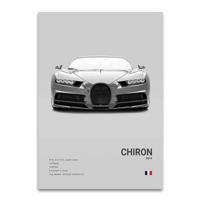 Toile Imprimée Bugatti Chiron (Gris)