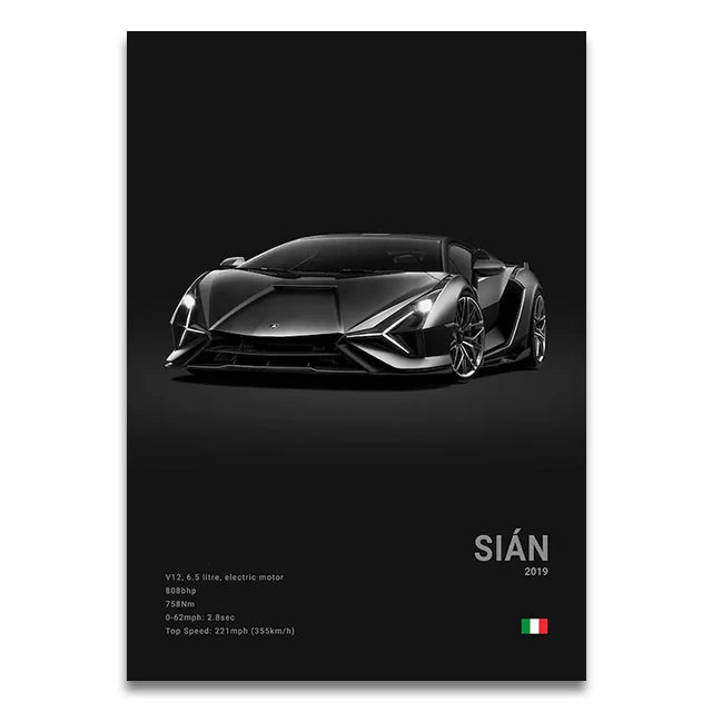 Toile Imprimée Lamborghini Sián (Noir)