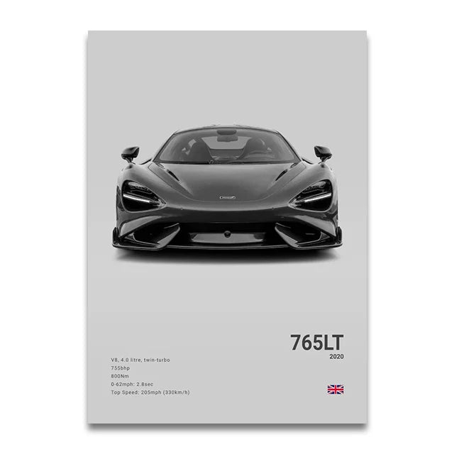 Toile Imprimée Mclaren 765LT (Gris)