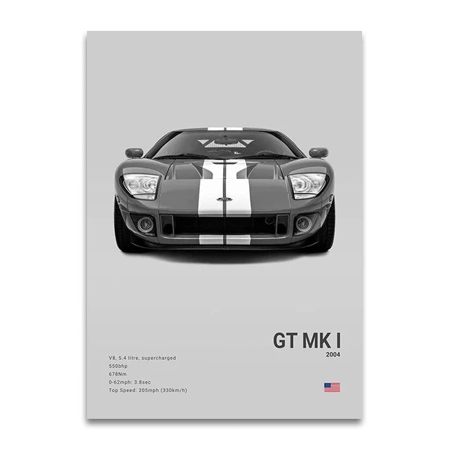 Toile Imprimée Ford GT 2004 (Gris)
