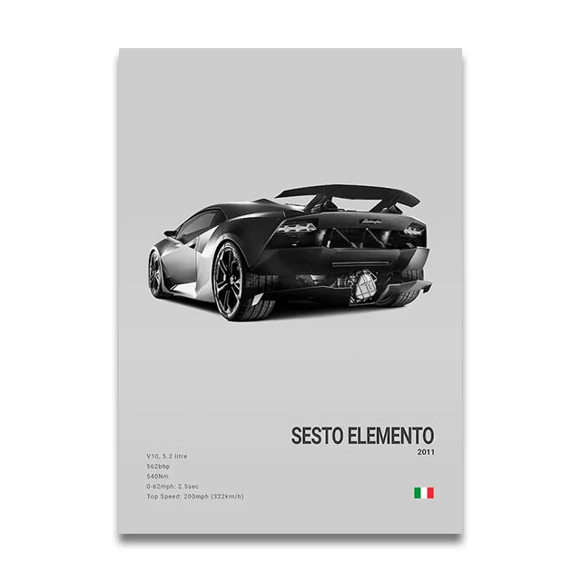 Toile Imprimée Lamborghini Sesto Elemento (Gris)